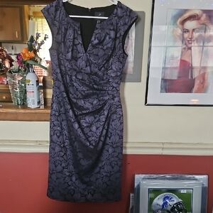 Adrianna Papell Blue Ruched Sheath Midi Dress